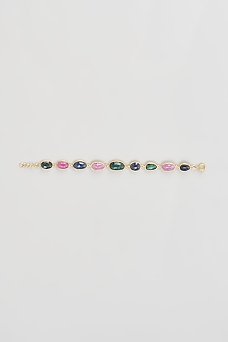 Gold Finish CZ Diamond & Multi-Colored Stone Beaded Bracelet In Sterling Silver by GN SPARKLE