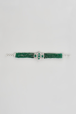 White Finish CZ Diamond & Emerald Stone Beaded Bracelet In Sterling Silver by GN SPARKLE