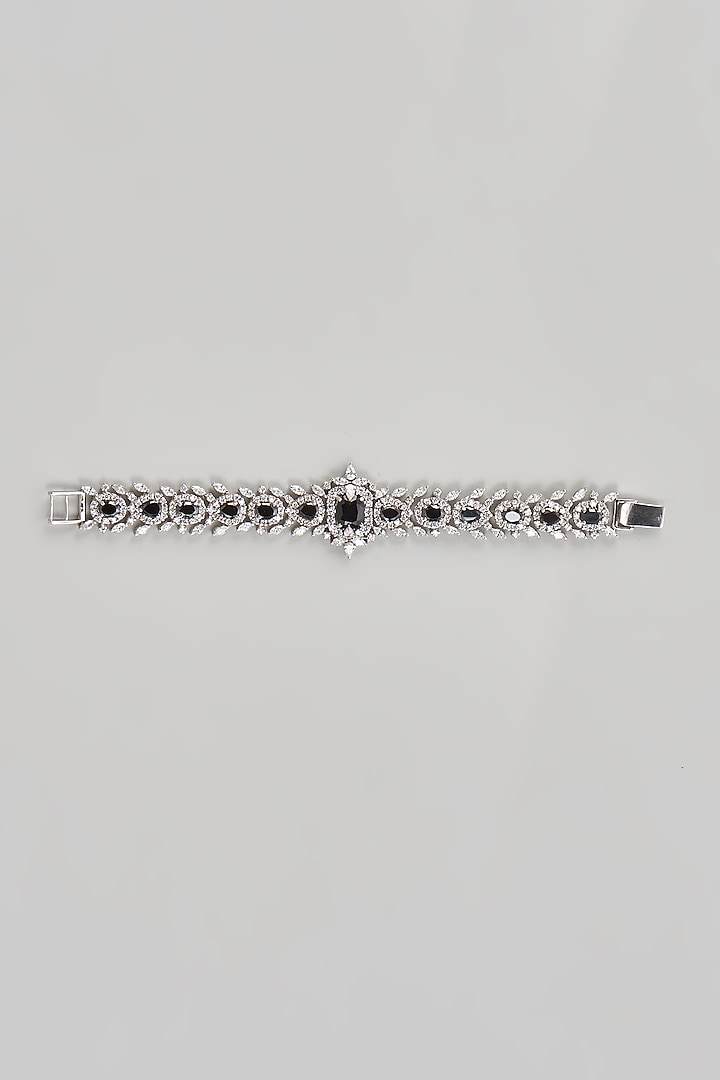 White Finish CZ Diamond & Black Onyx Bracelet In Sterling Silver by GN SPARKLE