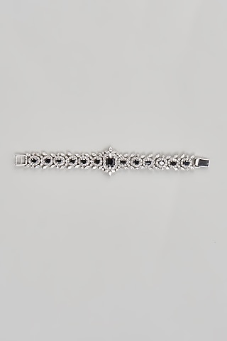 White Finish CZ Diamond & Black Onyx Bracelet In Sterling Silver by GN SPARKLE