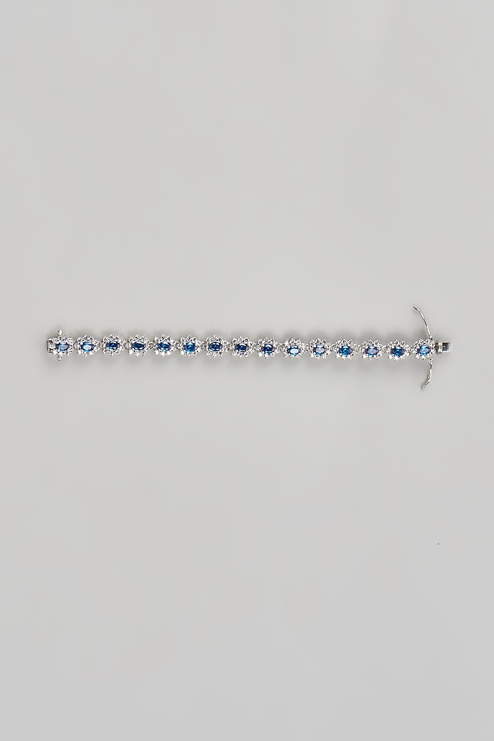 White Finish CZ Diamond & Sapphire Stone Bracelet In Sterling Silver by GN SPARKLE