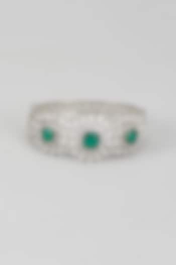 White Finish CZ Diamond & Emerald Stone Bracelet In Sterling Silver by GN SPARKLE