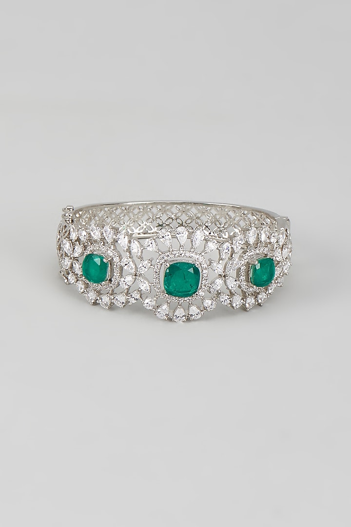 White Finish CZ Diamond & Emerald Stone Bracelet In Sterling Silver by GN SPARKLE