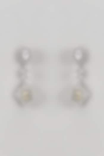 White Finish CZ Diamond Dangler Earrings In Sterling Silver by GN SPARKLE