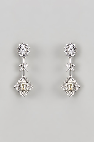 White Finish CZ Diamond Dangler Earrings In Sterling Silver by GN SPARKLE
