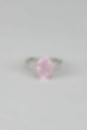 White Finish CZ Diamond & Pink Stone Ring In Sterling Silver by GN SPARKLE