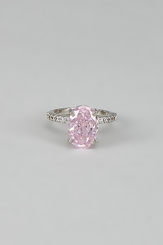 White Finish CZ Diamond & Pink Stone Ring In Sterling Silver by GN SPARKLE