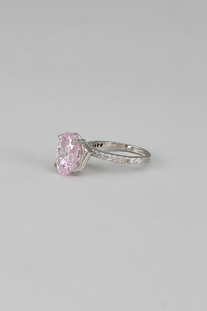 White Finish CZ Diamond & Pink Stone Ring In Sterling Silver by GN SPARKLE at Pernia's Pop Up Shop