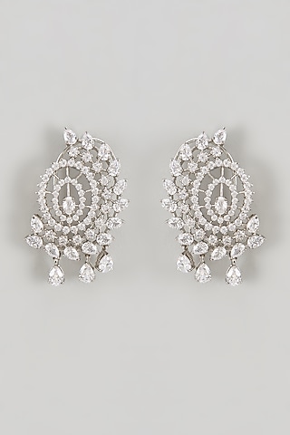White Finish CZ Diamond Stud Earrings In Sterling Silver by GN SPARKLE