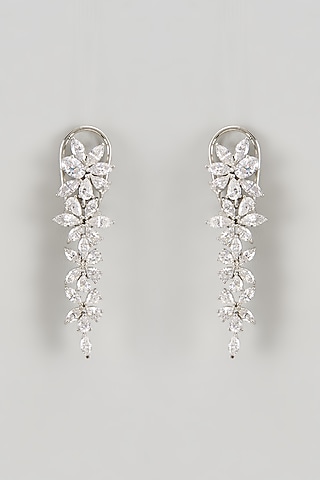 White Finish CZ Diamond Dangler Earrings In Sterling Silver by GN SPARKLE
