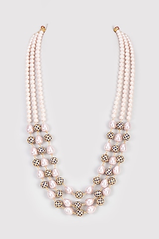Pink Shell Pearl Handcrafted Layered Mala by IndieBlingz Men