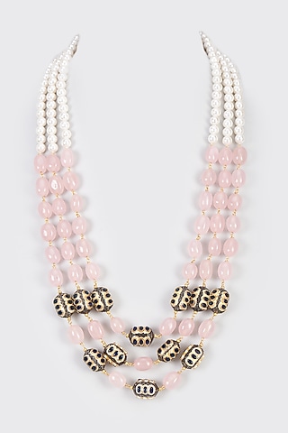 Pink Rose Quartz Beaded Handcrafted Layered Mala by IndieBlingz Men