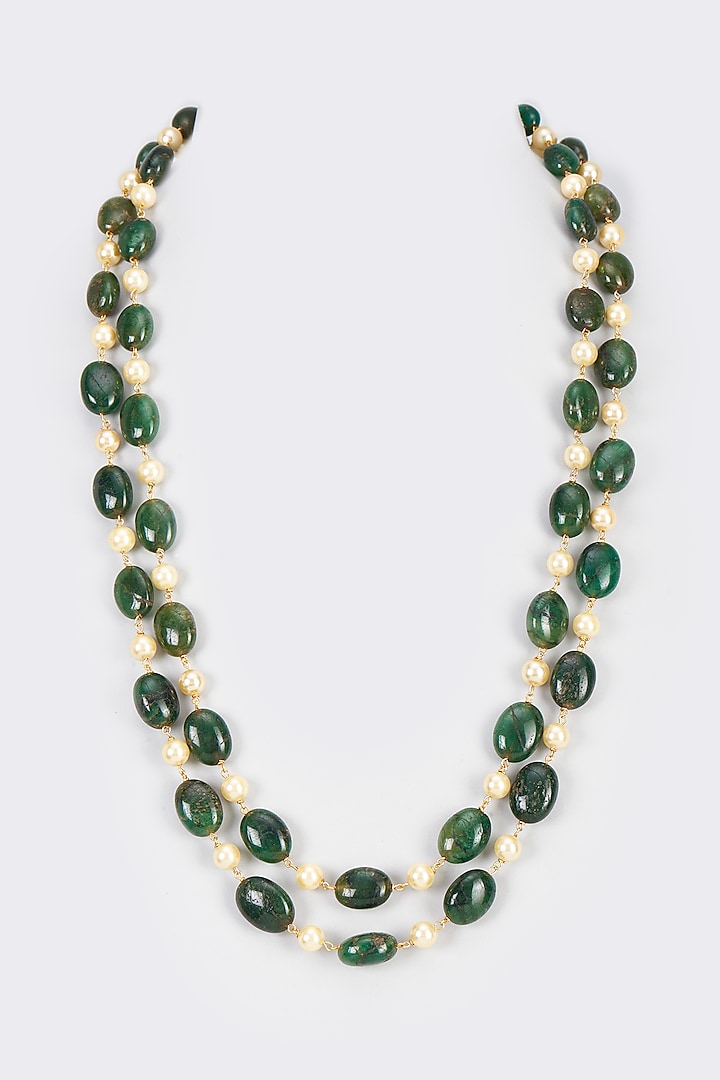 Green Emerald & Yellow Shell Pearl Layered Mala by Gehna Shop Men