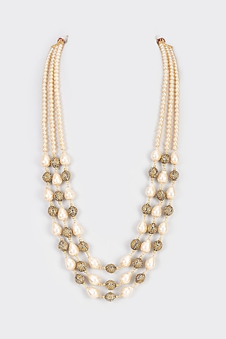Gold Shell Pearl Layered Handcrafted Mala by IndieBlingz Men