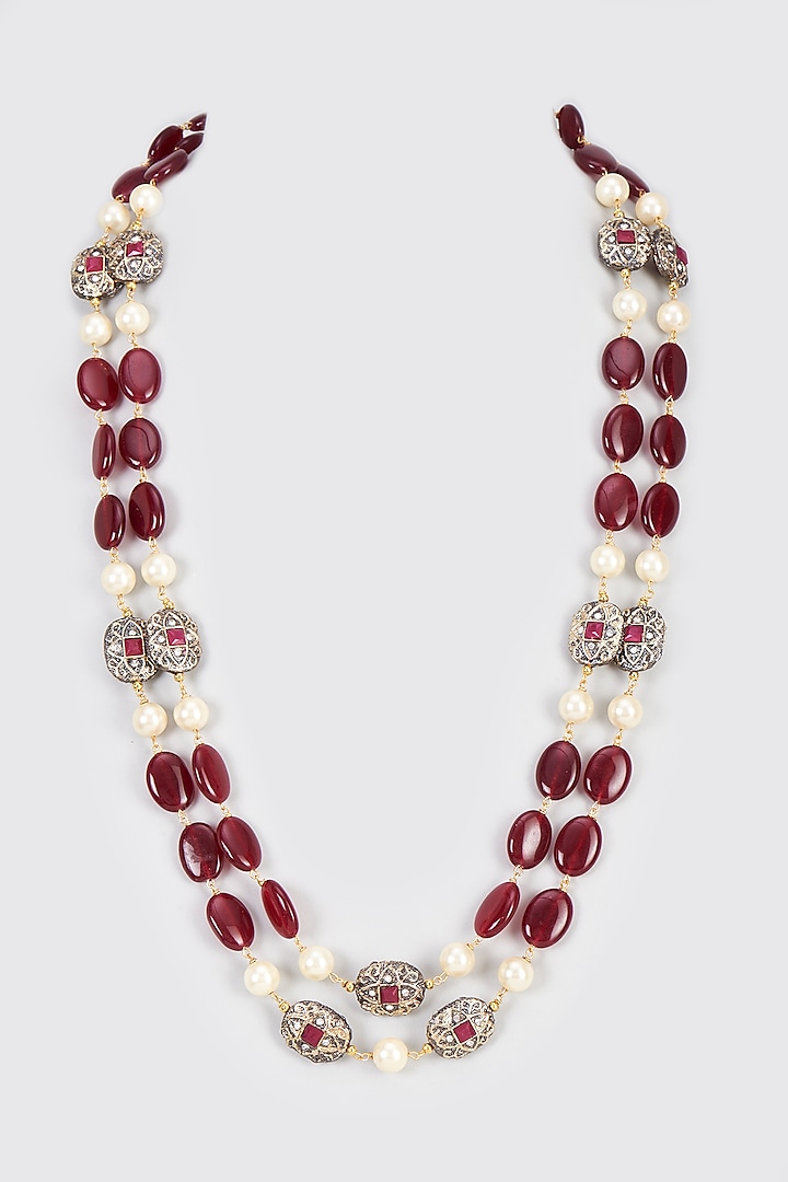 Red Jade Stone & Shell Pearl Layered Handcrafted Mala by Gehna Shop Men