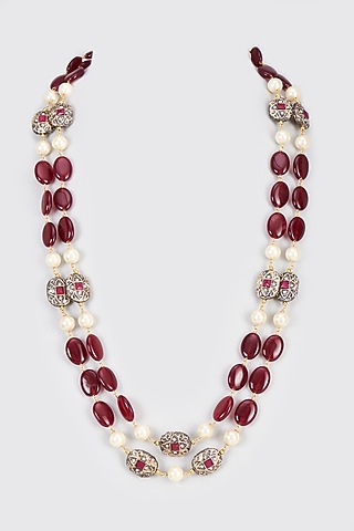 Red Jade Stone & Shell Pearl Layered Handcrafted Mala by IndieBlingz Men