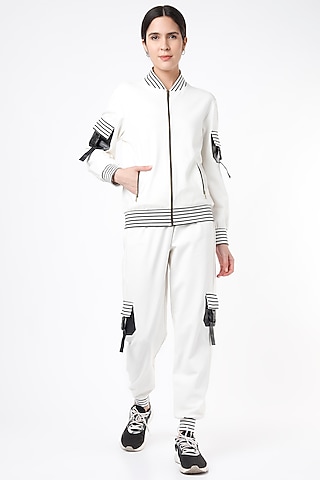 White Ponte Jersey Tracksuit by Gunu Sahni