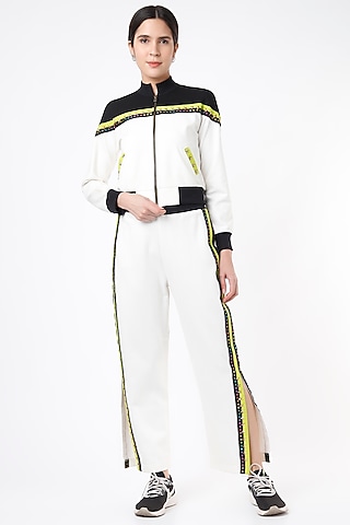 White & Black Ponte Jersey Tracksuit by Gunu Sahni