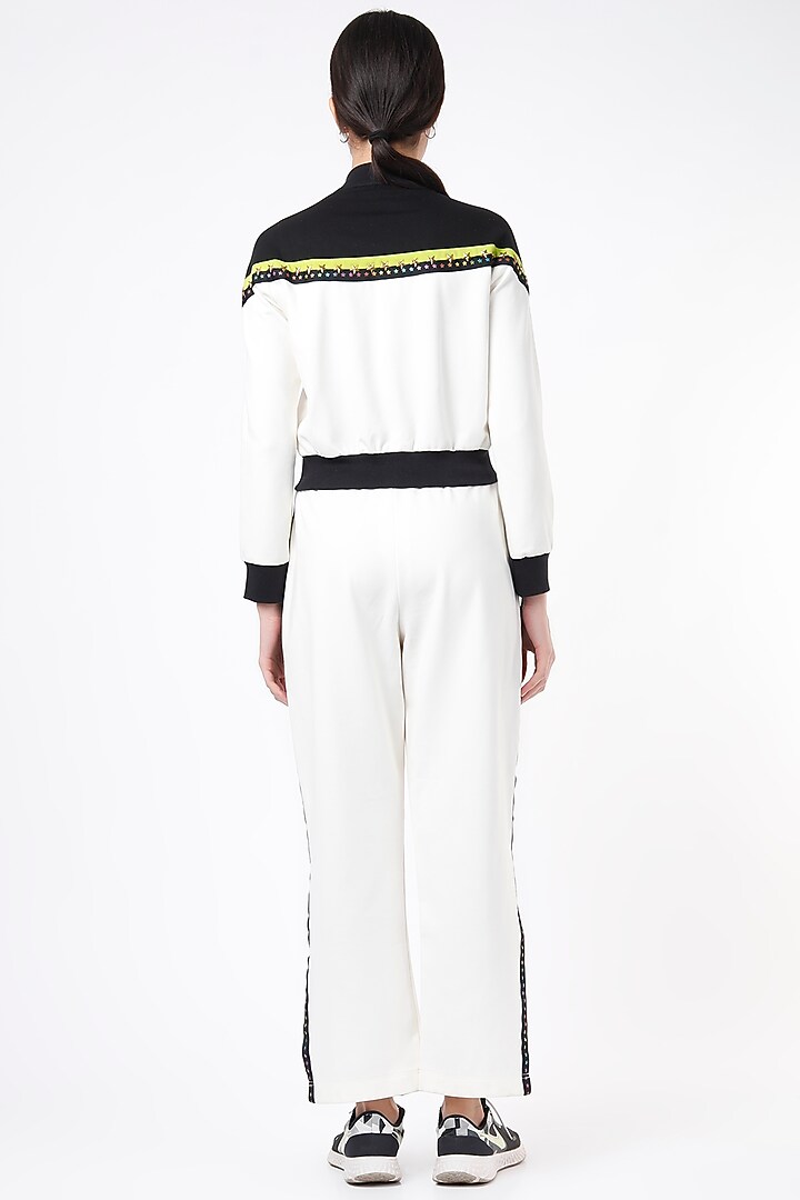 White & Black Ponte Jersey Tracksuit by Gunu Sahni at Pernia's Pop Up Shop