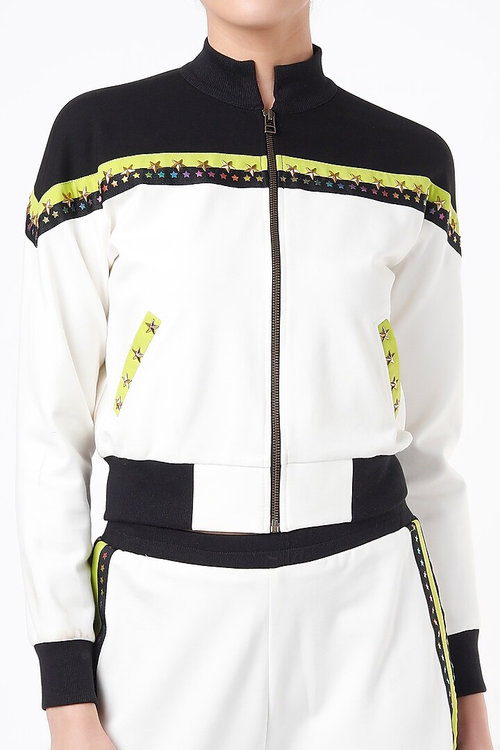 White & Black Ponte Jersey Tracksuit by Gunu Sahni at Pernia's Pop Up Shop
