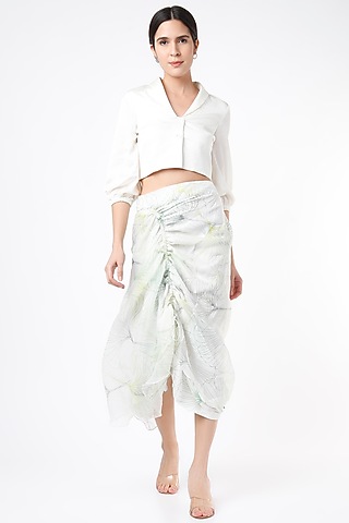 White Organza Ruched Skirt Set by Gunu Sahni