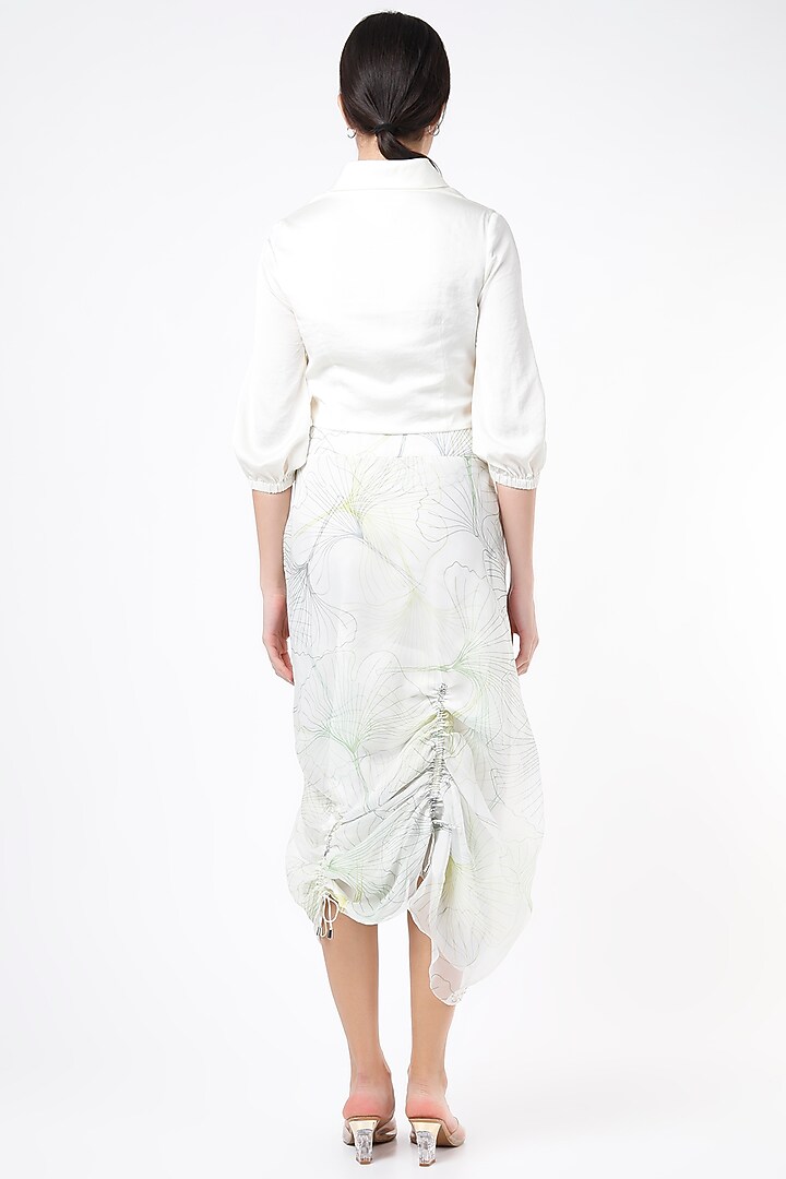 White Organza Ruched Skirt Set by Gunu Sahni at Pernia's Pop Up Shop