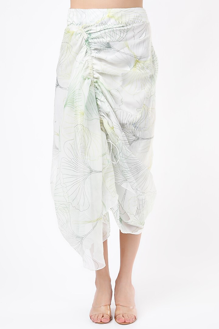 White Organza Ruched Skirt Set by Gunu Sahni at Pernia's Pop Up Shop