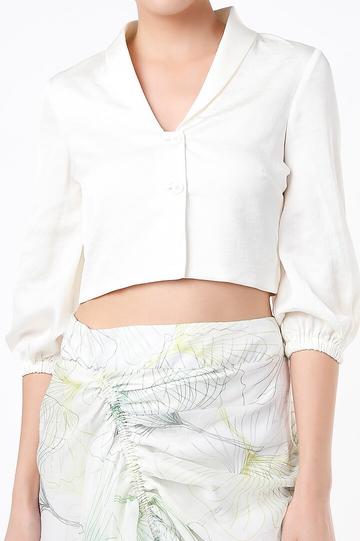 White Organza Ruched Skirt Set by Gunu Sahni at Pernia's Pop Up Shop
