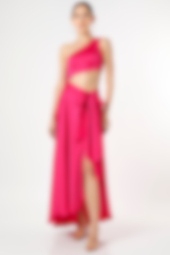 Hot Pink Asymmetrical One-Shoulder Dress by Gunu Sahni