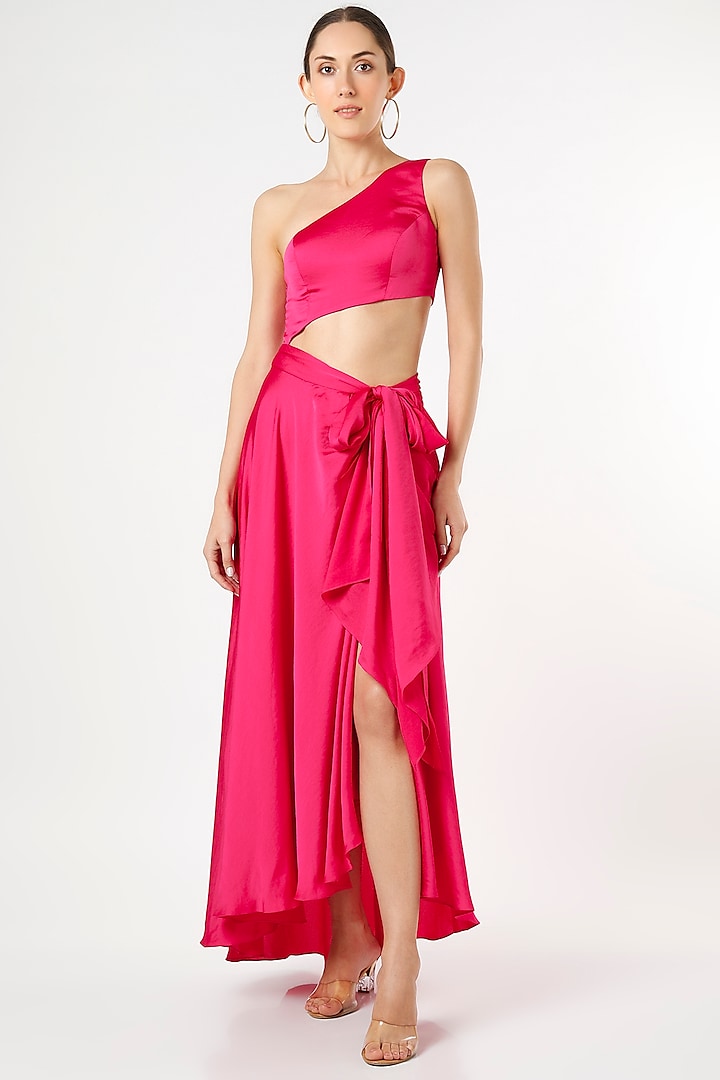 Hot Pink Asymmetrical One-Shoulder Dress by Gunu Sahni