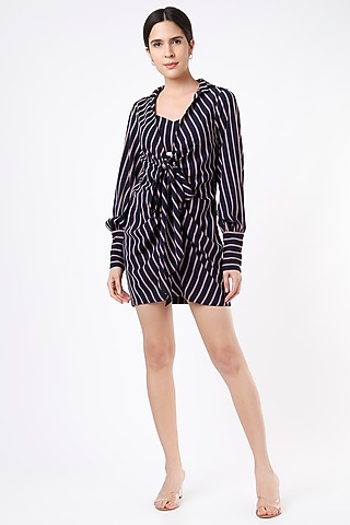 Black & White Striped Pleated Dress by Gunu Sahni
