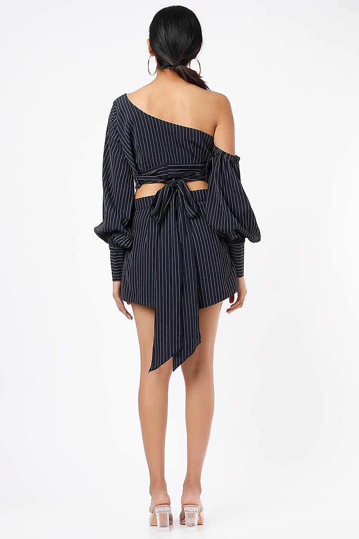 Charcoal Black & White Pinstriped Co-Ord Set by Gunu Sahni at Pernia's Pop Up Shop