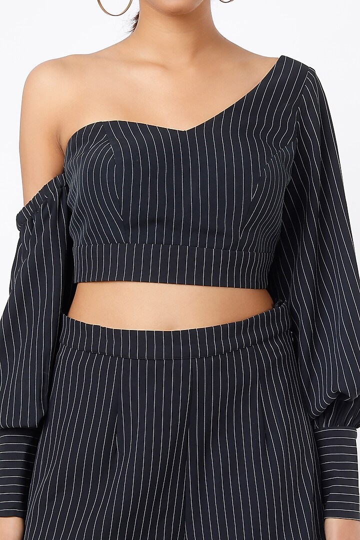 Charcoal Black & White Pinstriped Co-Ord Set by Gunu Sahni at Pernia's Pop Up Shop