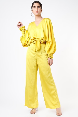 Lime Yellow Imported Crepe Palazzo Pant Set by Gunu Sahni