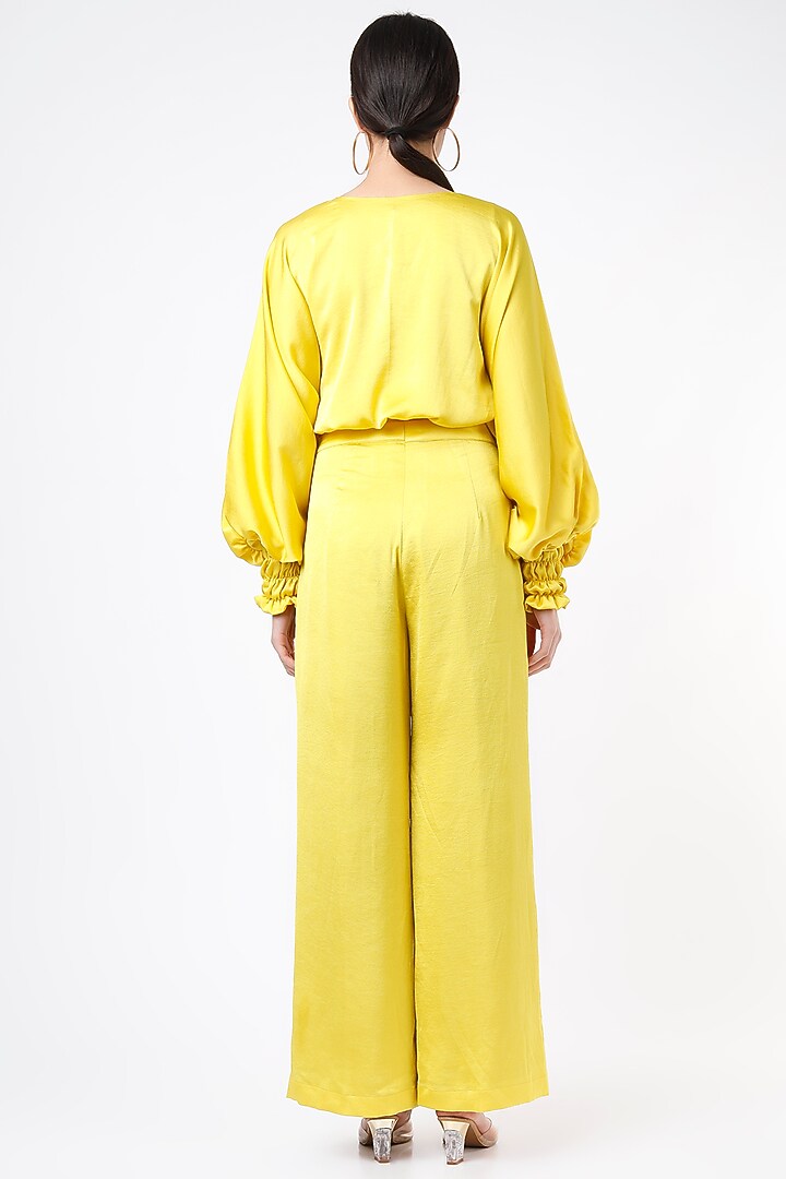 Lime Yellow Imported Crepe Palazzo Pant Set by Gunu Sahni at Pernia's Pop Up Shop