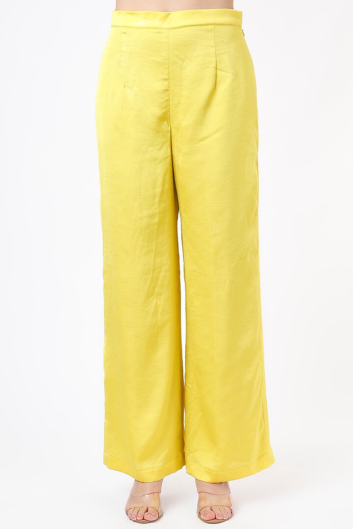 Lime Yellow Imported Crepe Palazzo Pant Set by Gunu Sahni at Pernia's Pop Up Shop