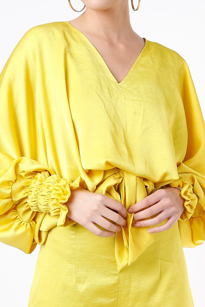 Lime Yellow Imported Crepe Palazzo Pant Set by Gunu Sahni at Pernia's Pop Up Shop