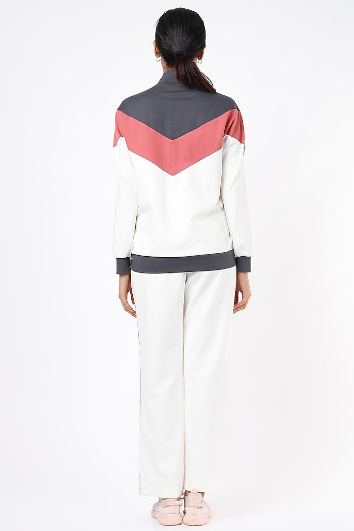 White & Geranium Pink Ponte Jersey Tracksuit by Gunu Sahni at Pernia's Pop Up Shop
