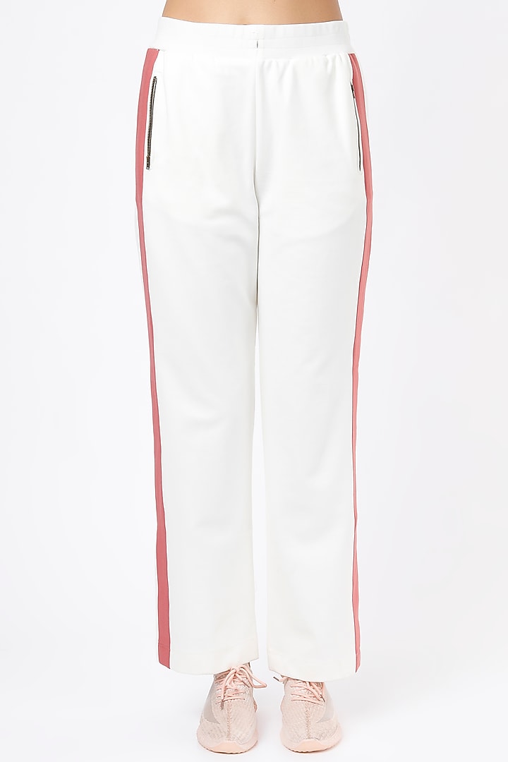White & Geranium Pink Ponte Jersey Tracksuit by Gunu Sahni at Pernia's Pop Up Shop