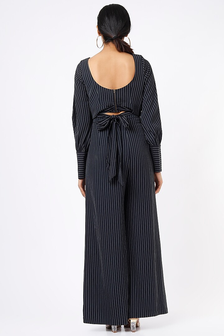 Charcoal Black & White Pinstriped Palazzo Pant Set by Gunu Sahni at Pernia's Pop Up Shop