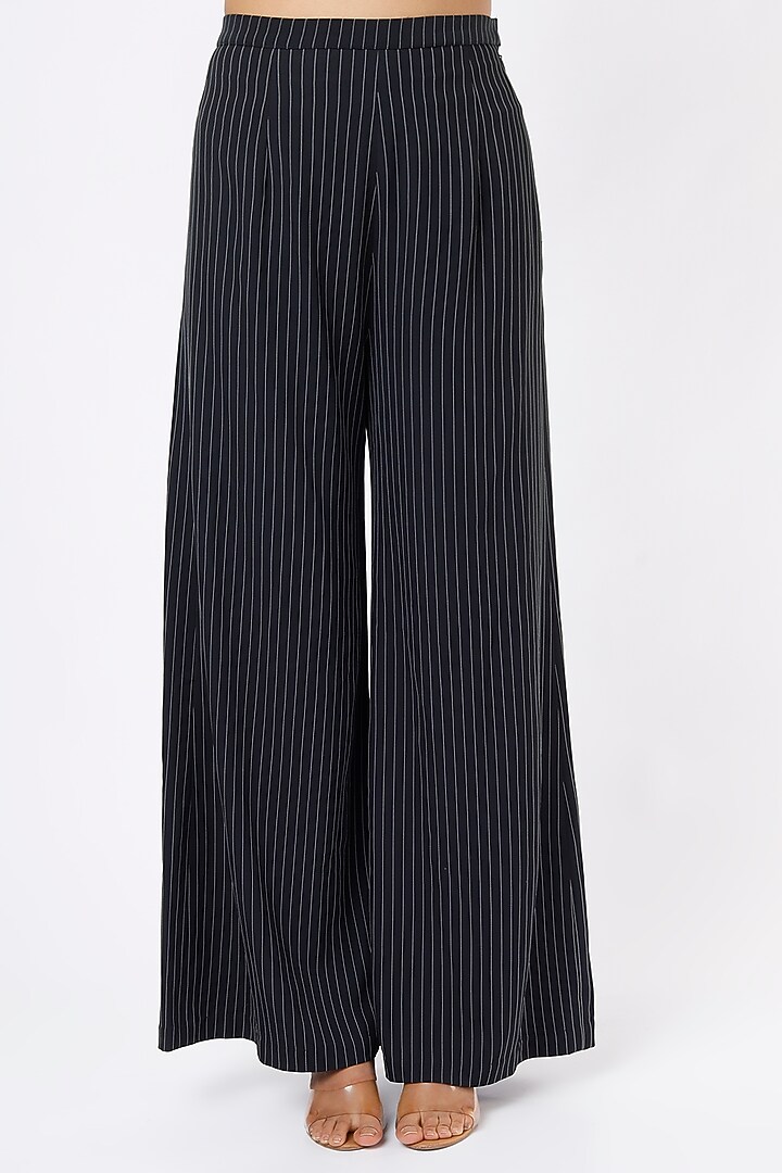 Charcoal Black & White Pinstriped Palazzo Pant Set by Gunu Sahni at Pernia's Pop Up Shop