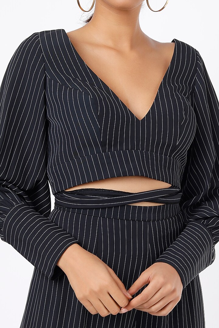 Charcoal Black & White Pinstriped Palazzo Pant Set by Gunu Sahni at Pernia's Pop Up Shop