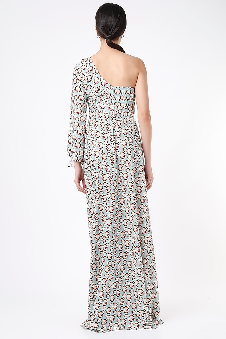 Sea Green Printed One-Shoulder Vacation Dress by Gunu Sahni at Pernia's Pop Up Shop