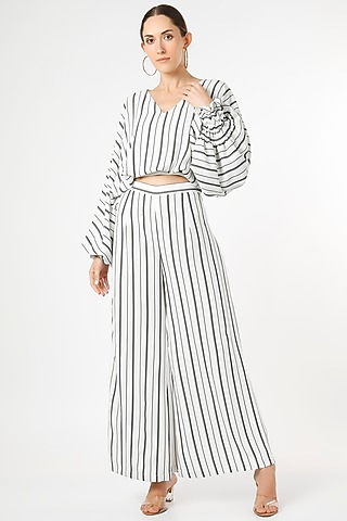 White Striped Palazzo Pant Set by Gunu Sahni