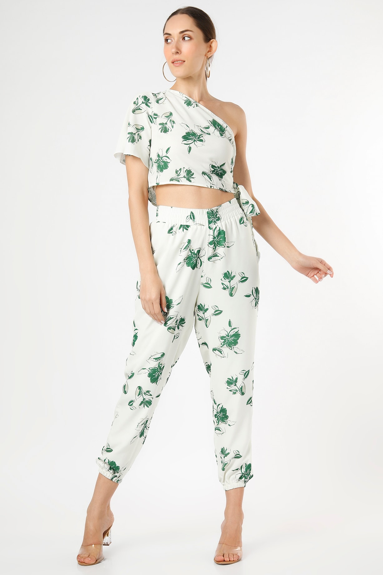 White Co-Ord Set With Floral Print Design by Gunu Sahni at