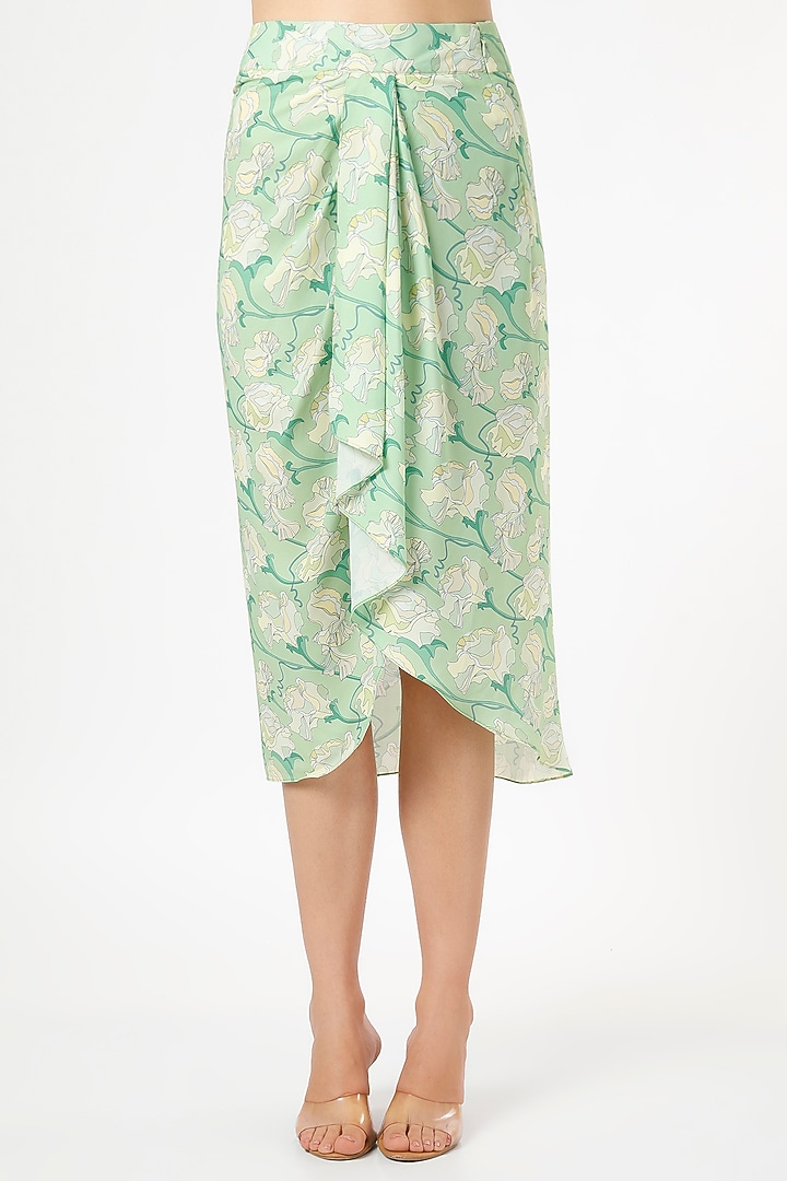 Candy Green Floral Printed Draped Skirt Set by Gunu Sahni at Pernia's Pop Up Shop