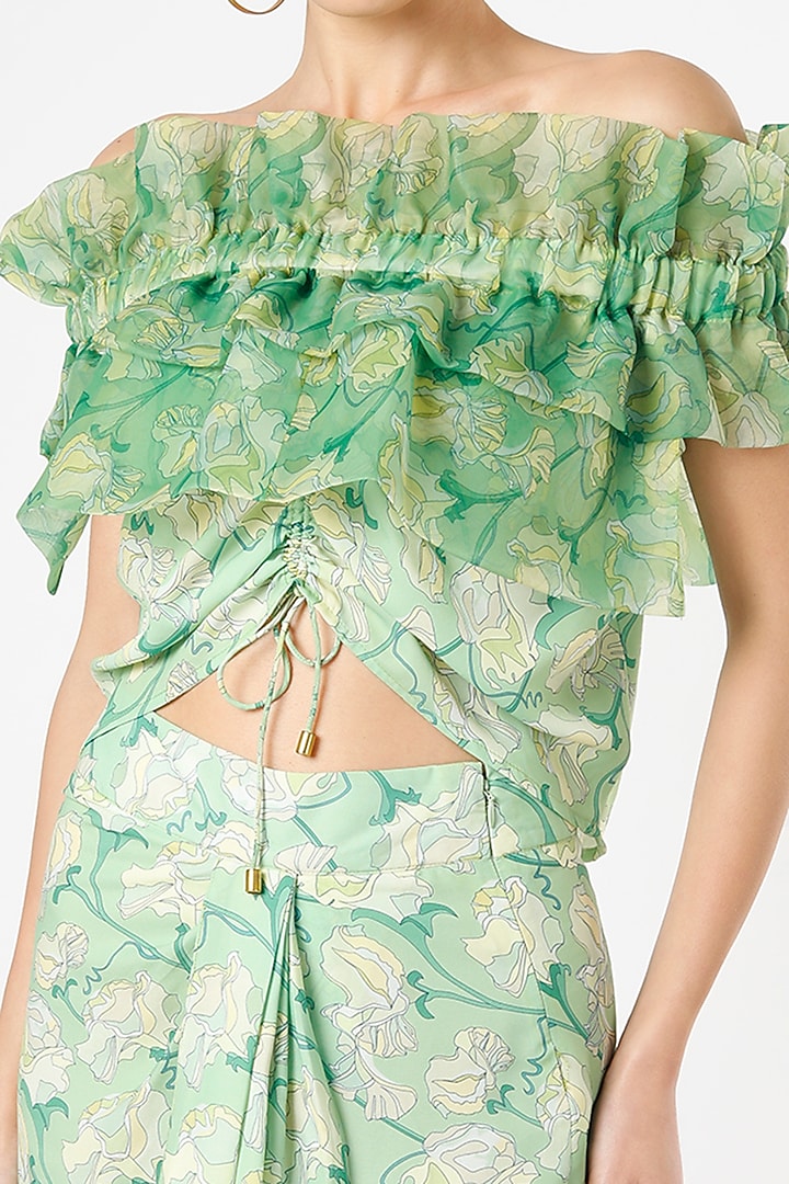 Candy Green Floral Printed Draped Skirt Set by Gunu Sahni at Pernia's Pop Up Shop