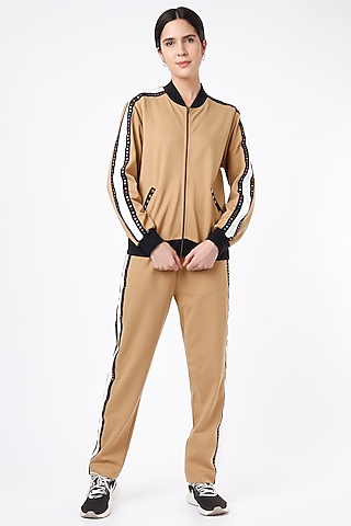 Beige & Black Ponte Jersey Tracksuit by Gunu Sahni
