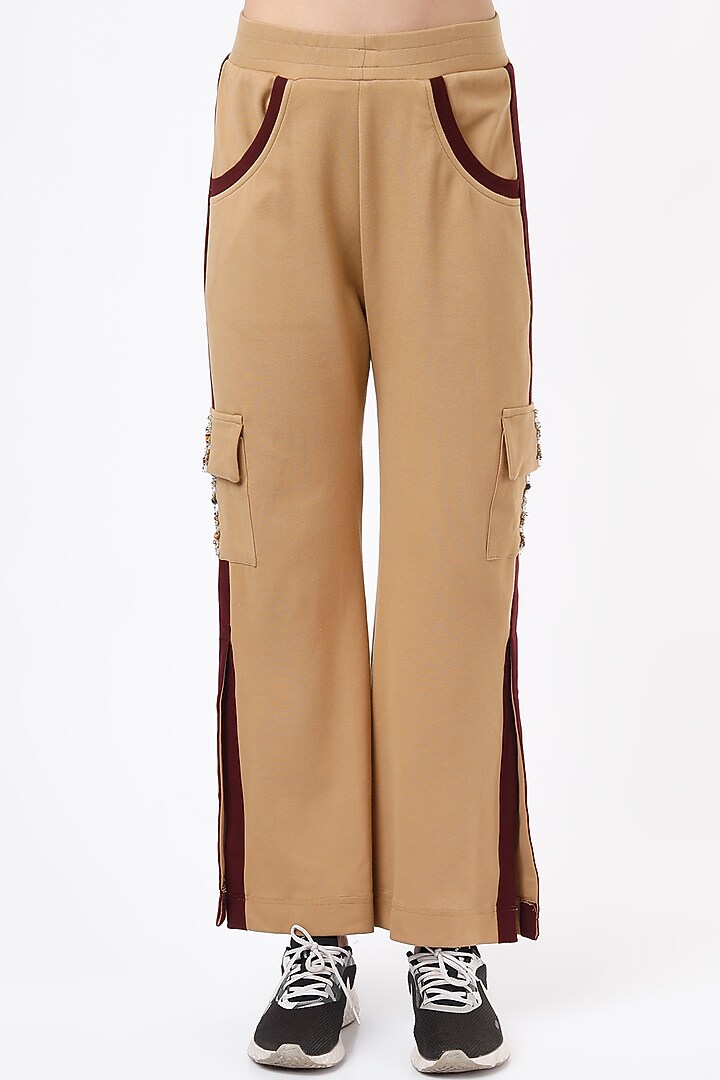Beige & Wine Ponte Jersey Tracksuit by Gunu Sahni at Pernia's Pop Up Shop