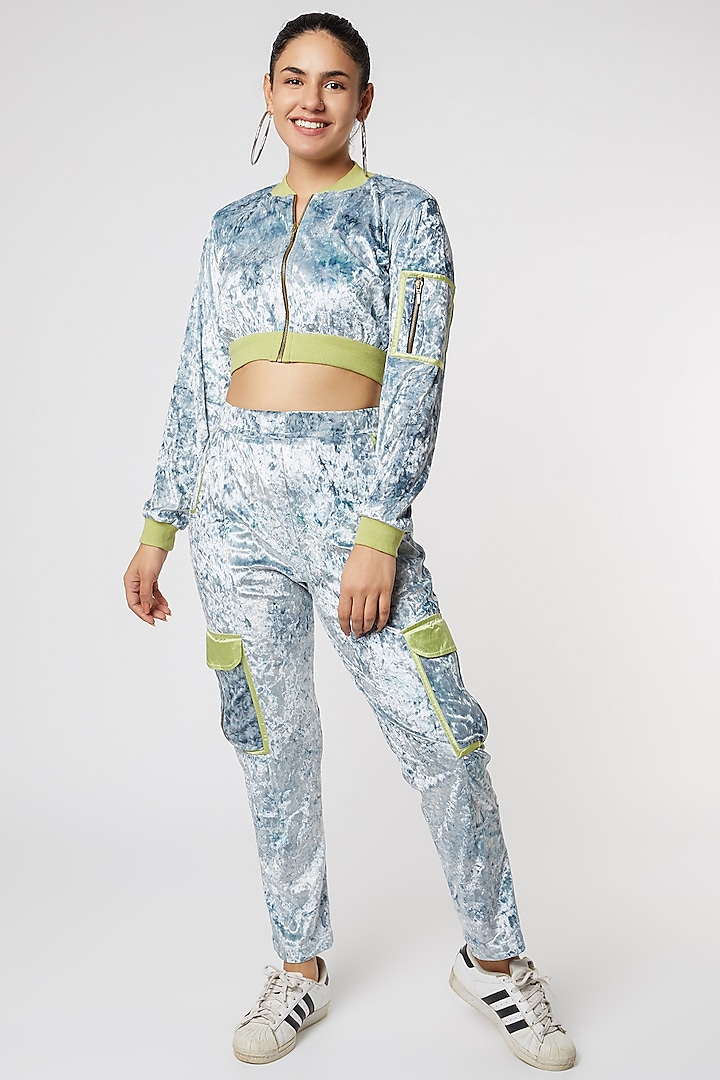 Lime & Grey Velvet Tracksuit by Gunu Sahni at Pernia's Pop Up Shop